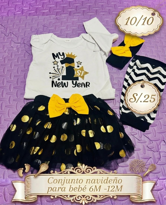 Conjunto Navideño p/ Bebé 6-12M |Tutu + Accesorios